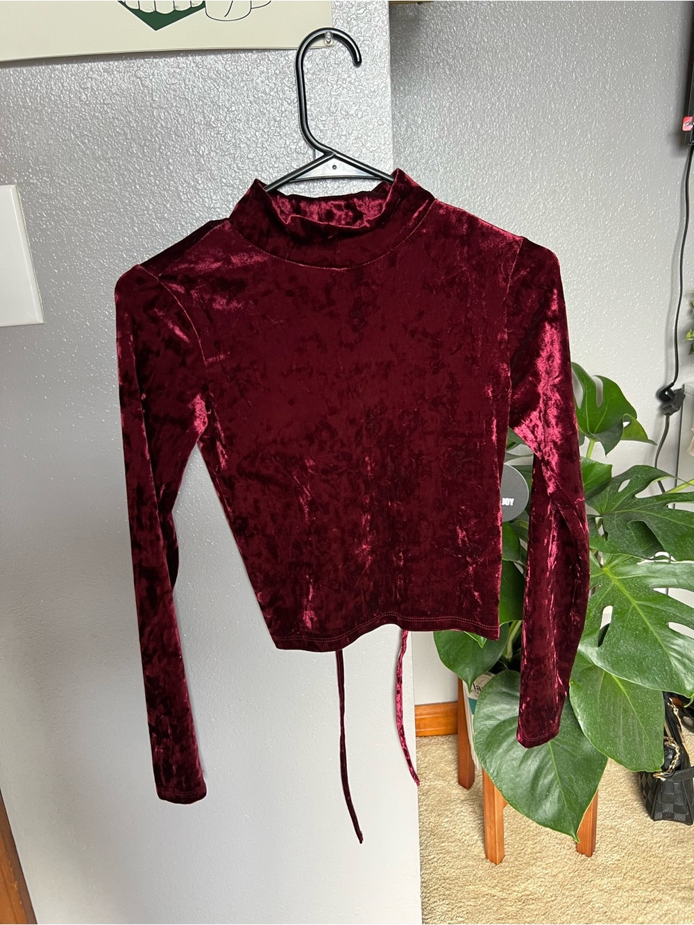 Velvet Mock Neck Long Sleeve Top - Burgundy ( BRAND NEW)